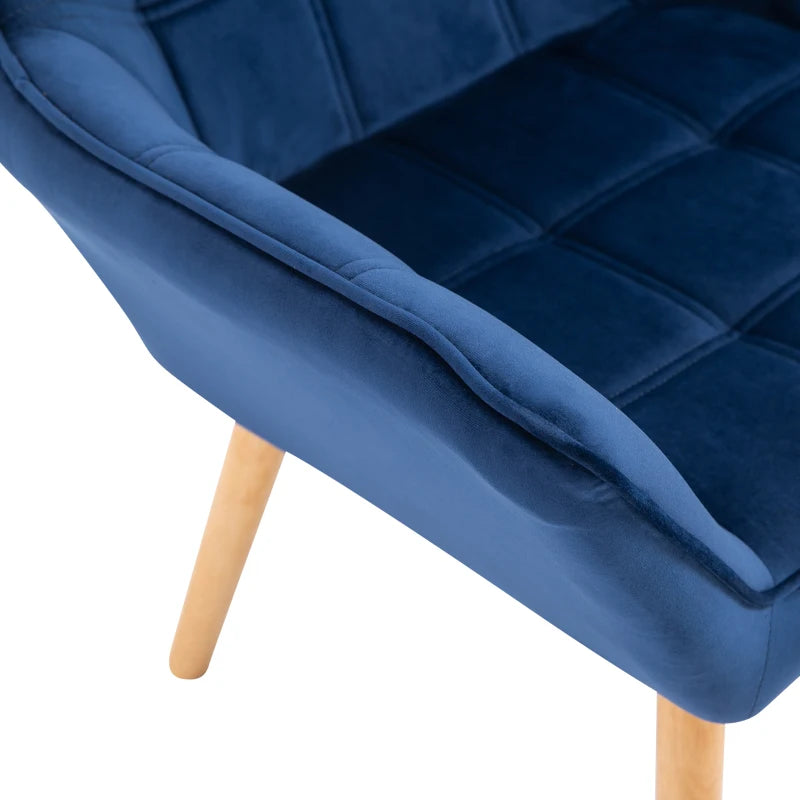 Blue Padded Armchair with Wooden Legs - Home Furniture Seating