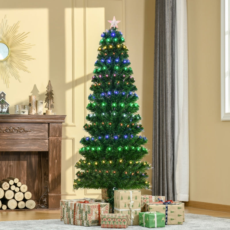 6FT Pre-Lit Fiber Optic Christmas Tree with Star Topper, 6 Color LED Lights