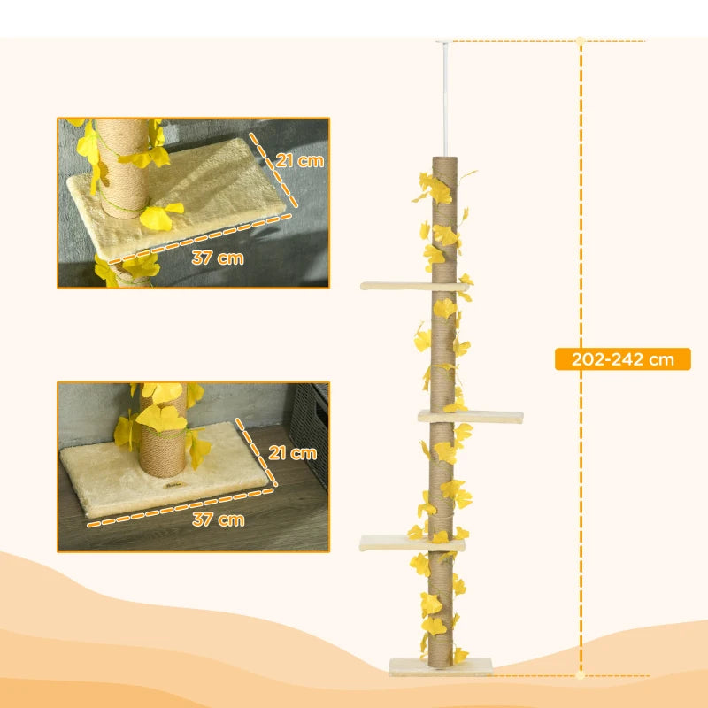 Yellow Adjustable Cat Tree with Perches and Anti-Slip Kit