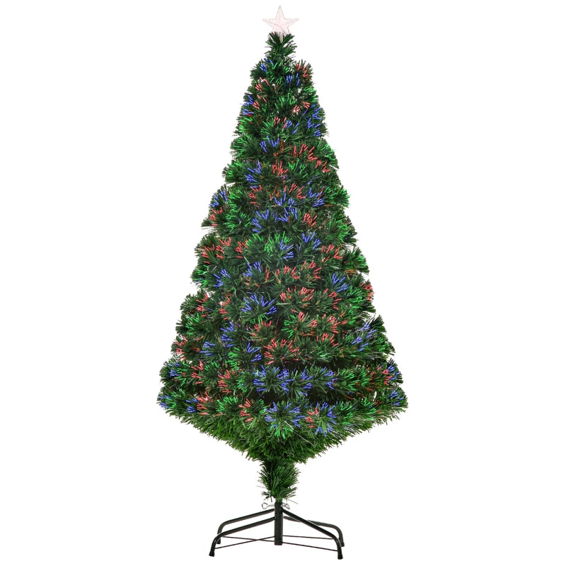 5FT Pre-Lit Fibre Optic Christmas Tree with Tree Topper - Multi-Colour