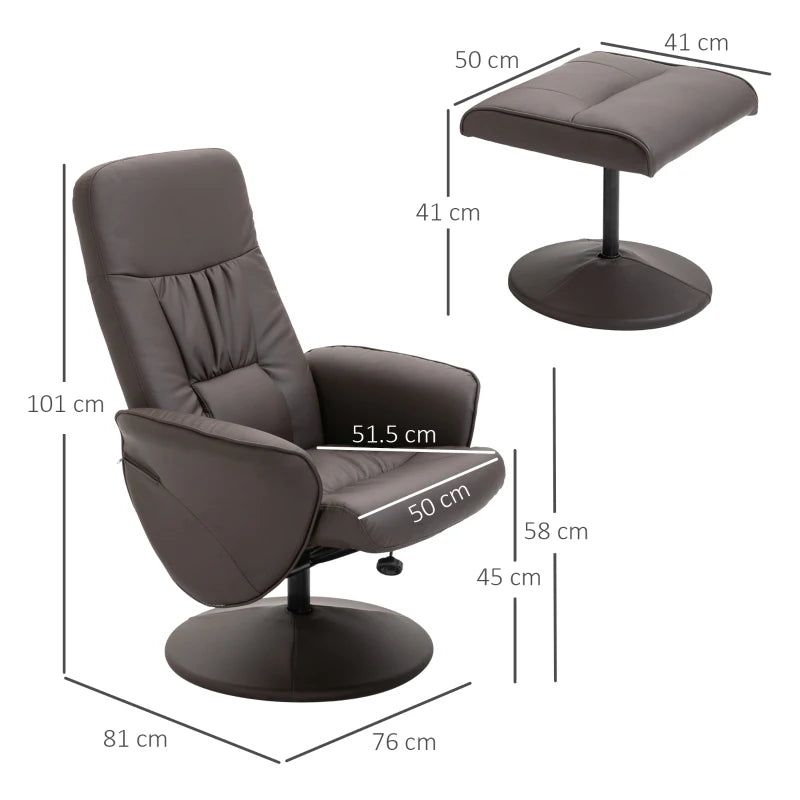 Brown High Back Recliner Chair with Footstool - Executive Lounge Armchair