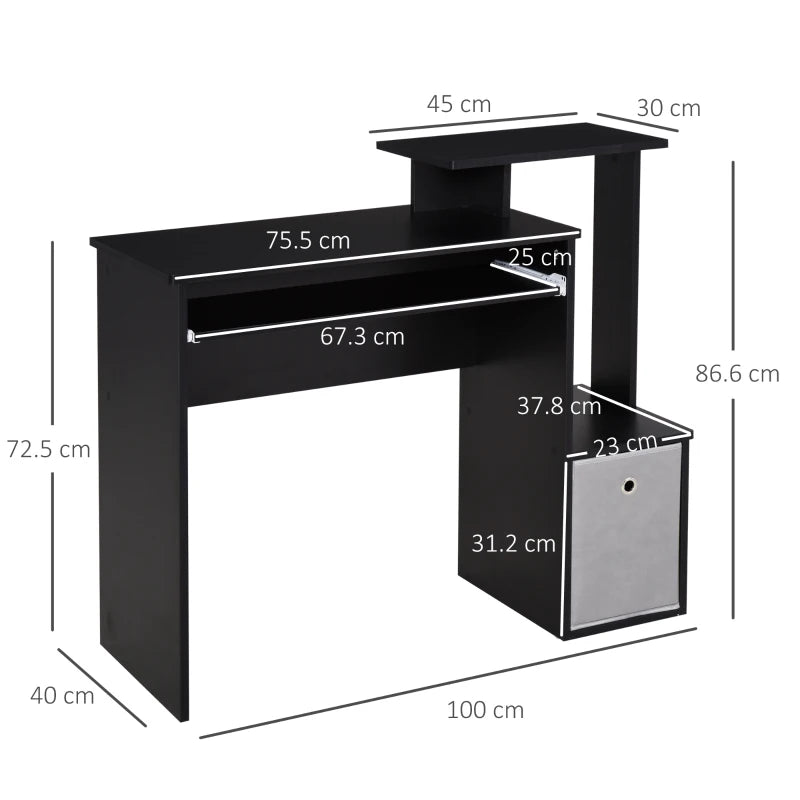 Black Computer Desk with Sliding Keyboard Tray & Storage Drawer