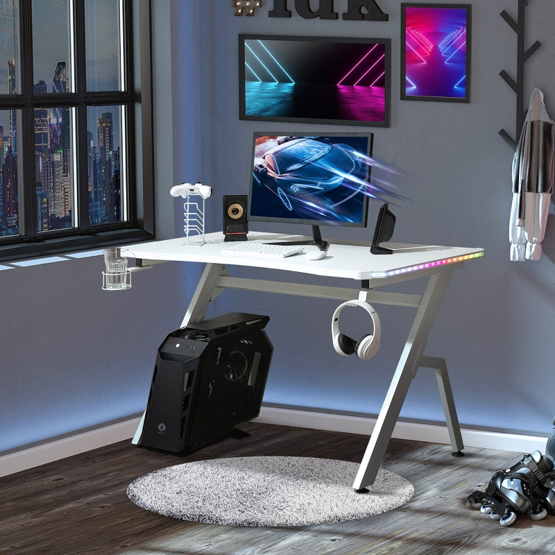 White Carbon Fibre Gaming Desk with RGB Lights