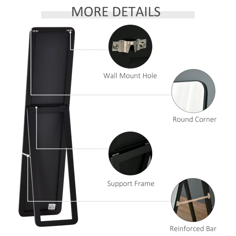 Black Full Length Mirror - Floor Standing or Wall Mount - Bedroom Dressing Mirror