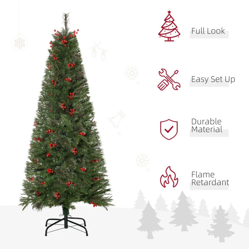 5ft Green Artificial Christmas Tree with Realistic Branches and Red Berries