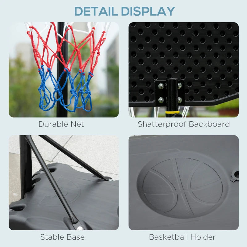 Adjustable Basketball Hoop Stand with Wheels - Black
