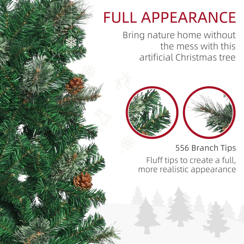 6.5FT Tall Slim Green Christmas Tree with Realistic Branches and Pine Cones