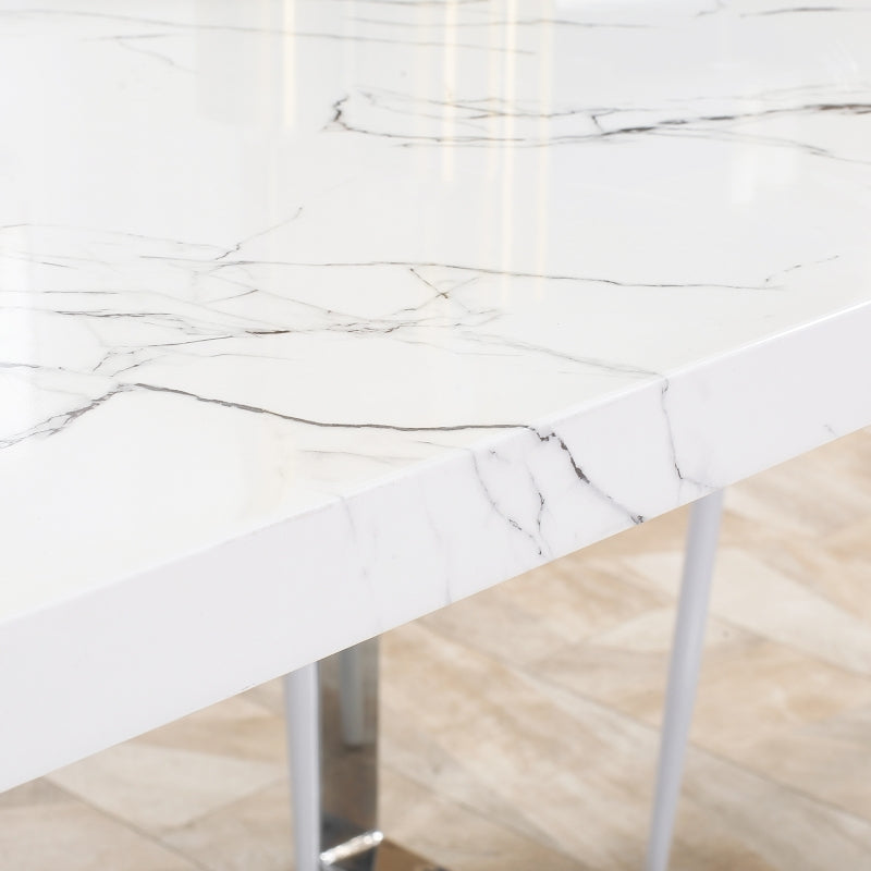 White Marble Effect Dining Table for 6-8 People - 160 cm