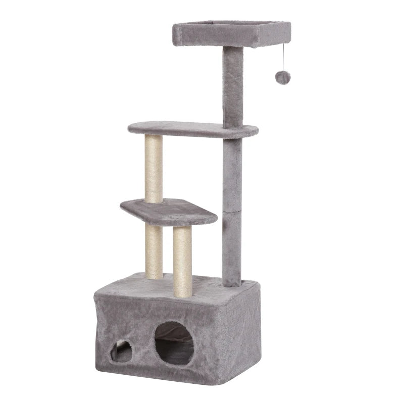 Grey 4-Level Cat Tree Tower with Scratching Post and Perches