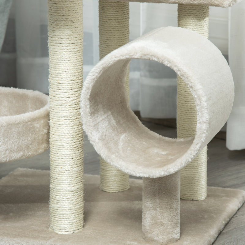 Beige Cat Tree Activity Center with Tunnel - 105cm Tall