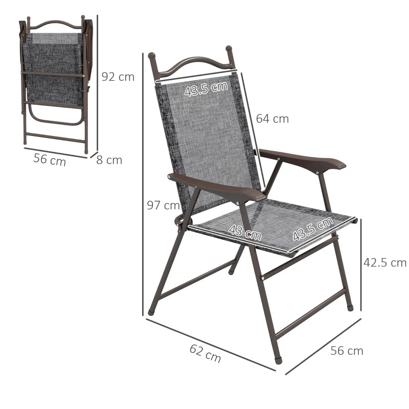 Grey Folding Garden Chairs with Mesh Seats - Set of 2