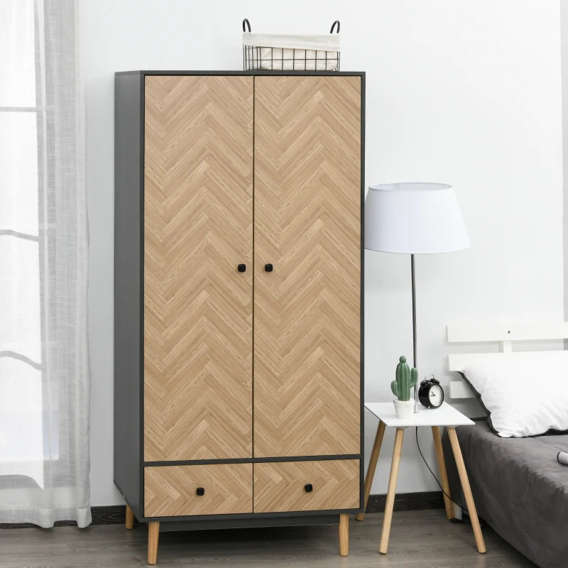 Modern Wood Grain Wardrobe Cabinet with Shelf, Hanging Rod, and Drawers - 90x50x190cm (Color: Oak)