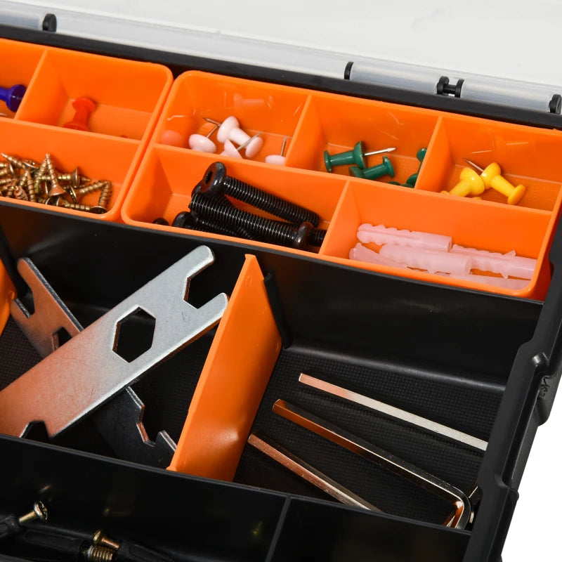 4-Piece Black and Orange Plastic Tool Storage Boxes with Dividers and Locking Lids