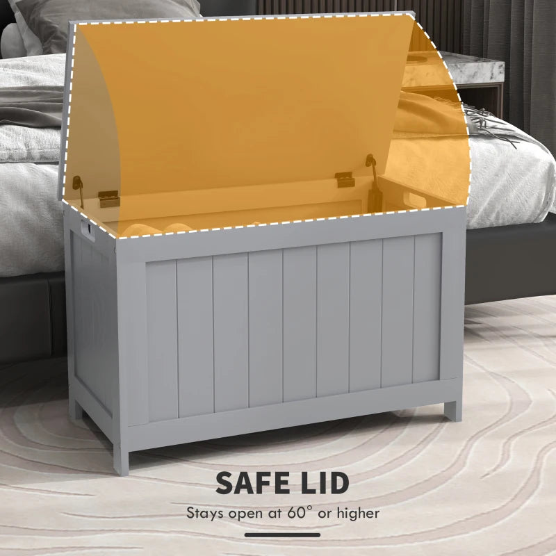 Grey Wooden Storage Trunk with Safety Hinges and Cut-out Handles, 76 x 40 x 48 cm