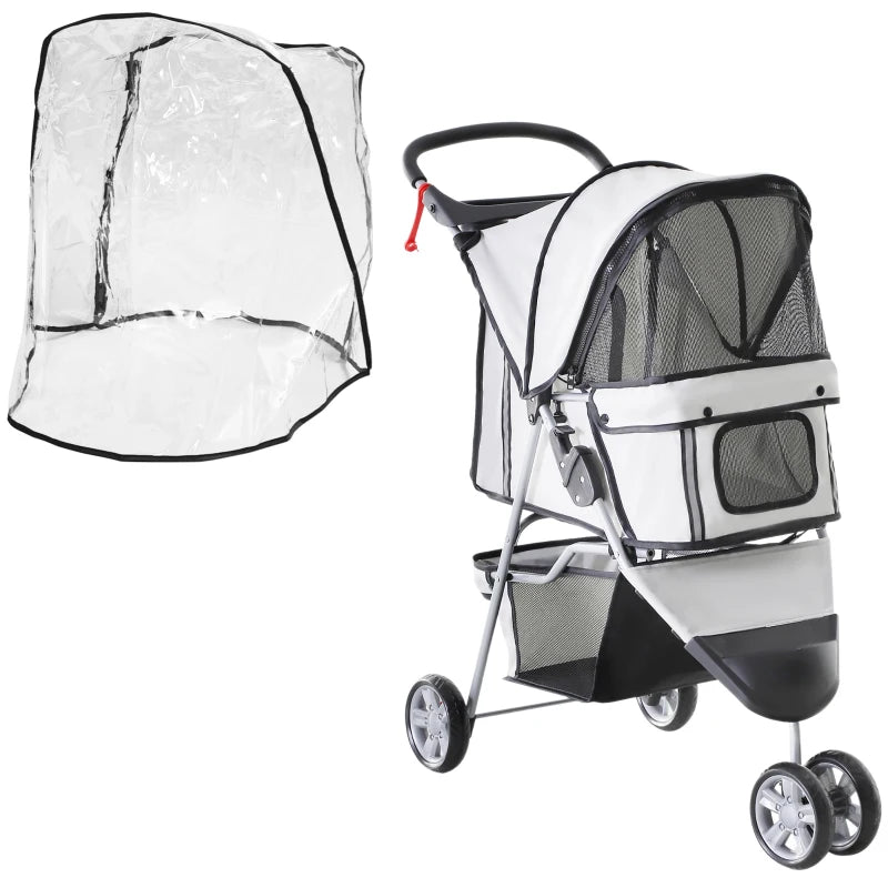 Grey Pet Stroller with Cover for Small Dogs, Folding Cat Pram