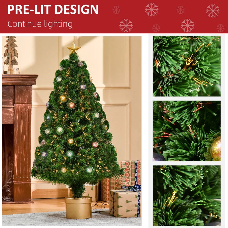 4FT Green Pre-lit Christmas Tree with Fibre Optics and Baubles