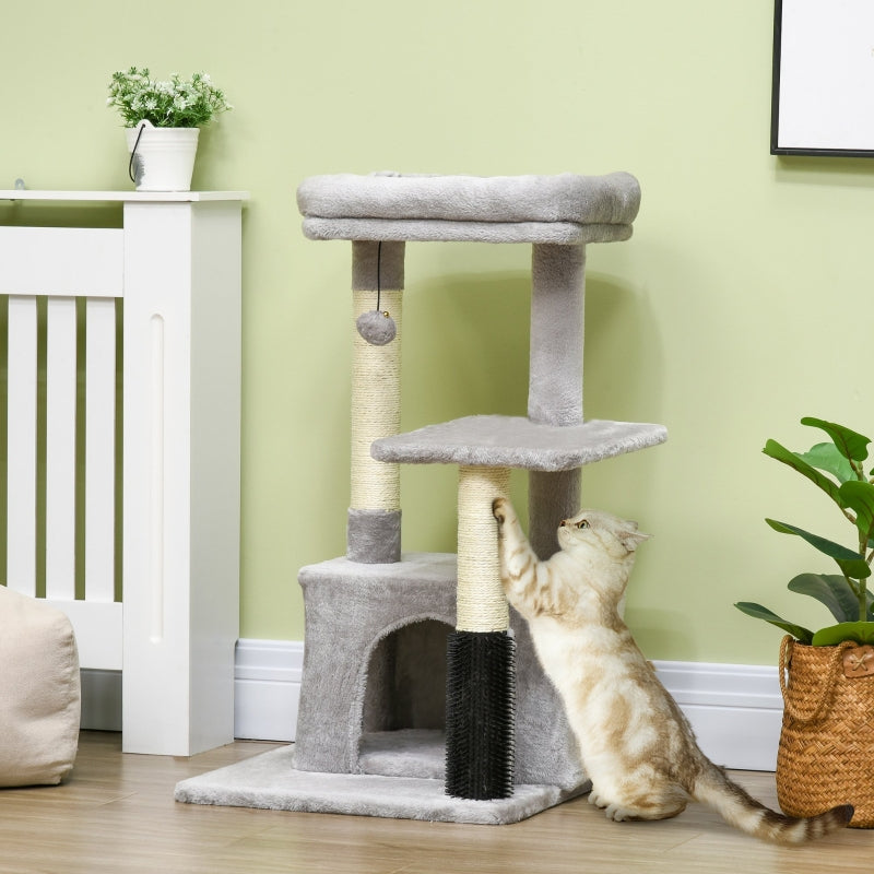 Grey Cat Climbing Tower with Scratching Post & Toys - 48x48x85cm