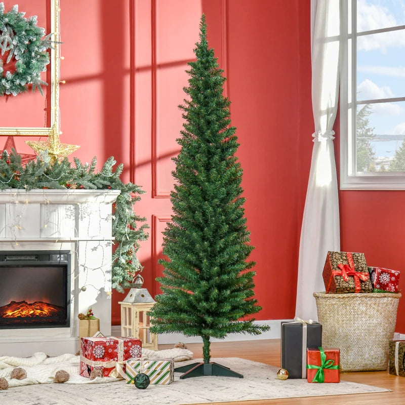 6ft Green Slim Artificial Christmas Tree with Sturdy Stand