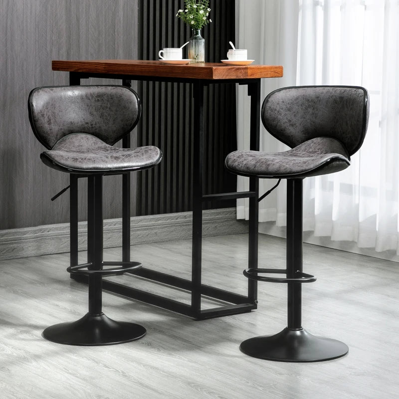 Dark Grey Swivel Bar Stools Set of 2 with Backrest and Footrest