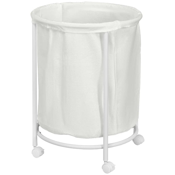 Rolling Laundry Basket on Wheels, 100L Cream White Hamper with Removable Bag