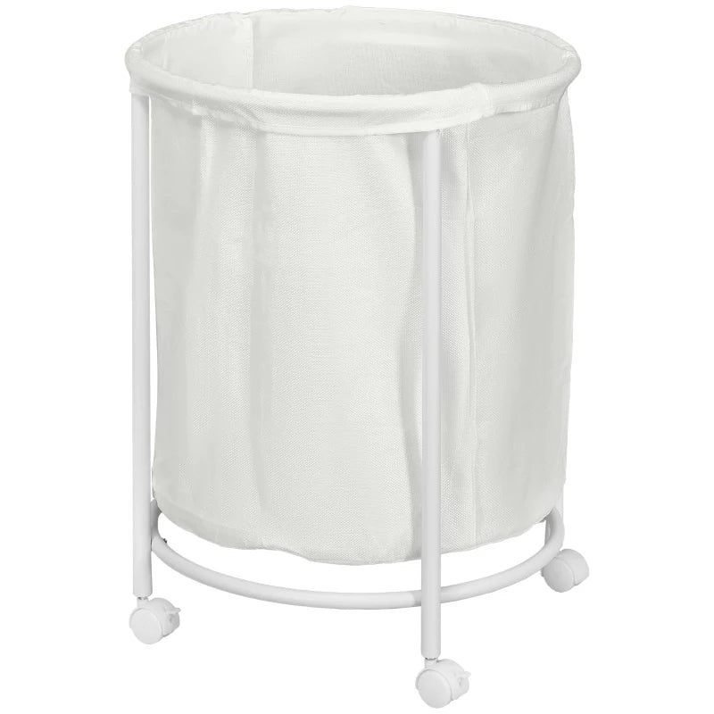 Rolling Laundry Basket on Wheels, 100L Cream White Hamper with Removable Bag