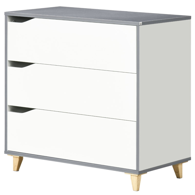White 3-Drawer Storage Cabinet with Pine Wood Legs