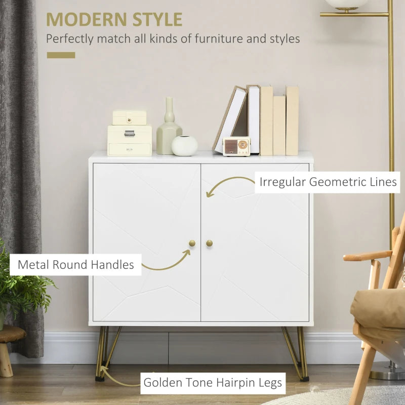 White Slim Sideboard Cabinet with Golden Hairpin Legs - 3-Level Adjustable Shelves