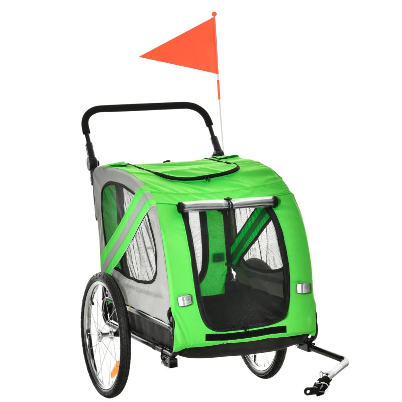 Green 2-In-1 Dog Bike Trailer & Pet Stroller with Reflectors