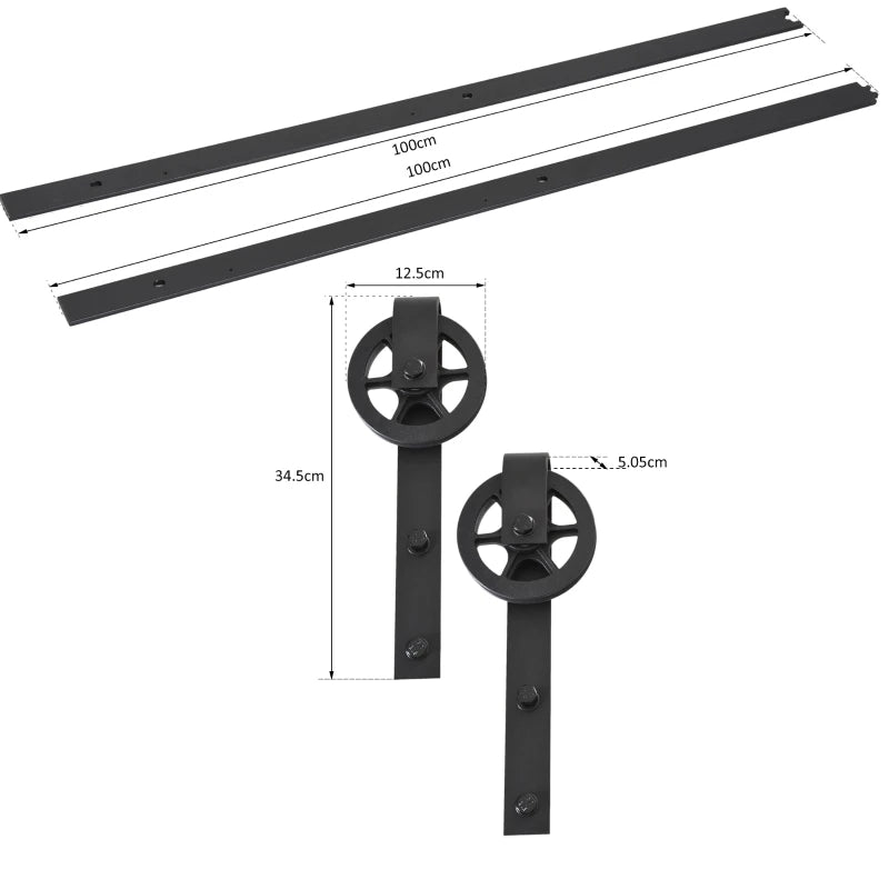 Black 6.6 FT Sliding Barn Door Hardware Kit for Single Wooden Door