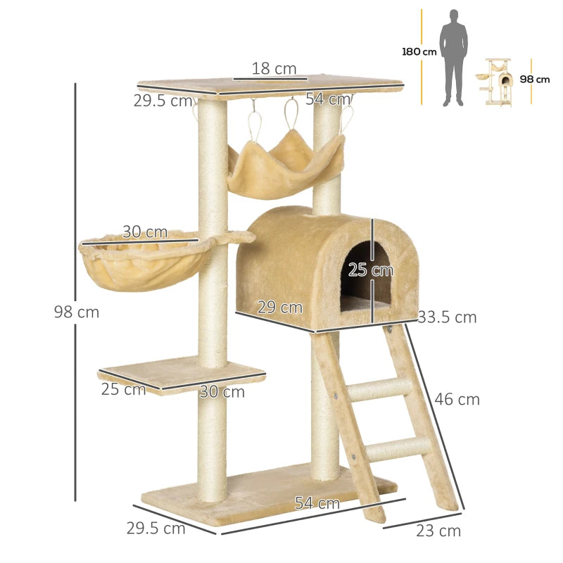 Cat Tree Tower with Hammock and Scratching Post - Grey