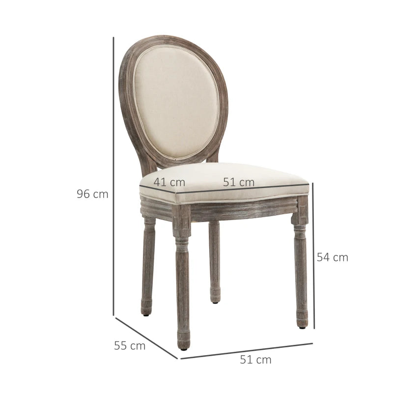 French-Style Cream White Upholstered Dining Chairs Set of 2