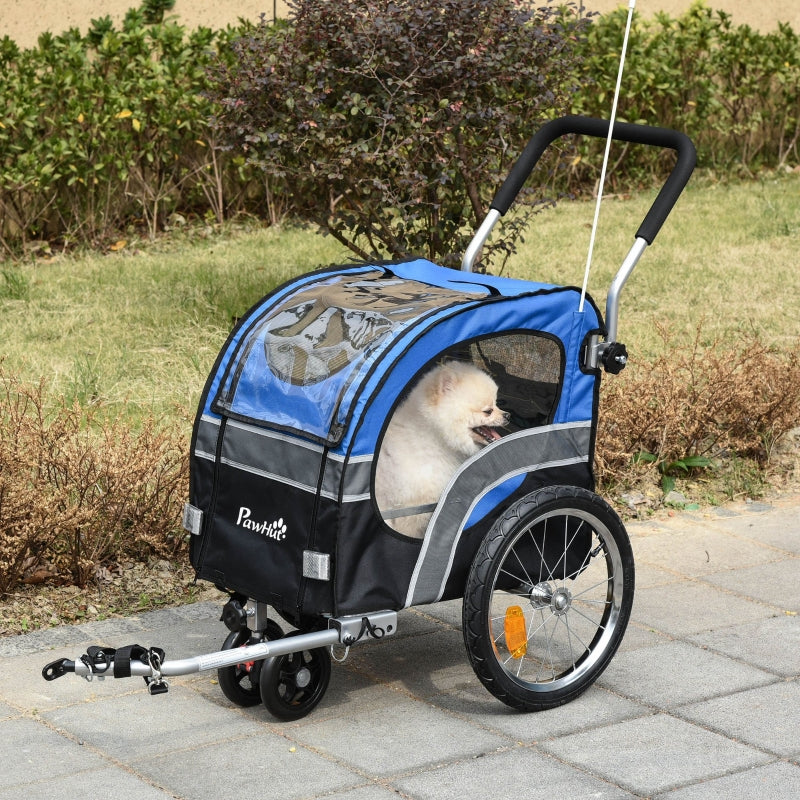 Blue Dog Bike Trailer Pet Cart Carrier Stroller with 360° Rotatable Wheel