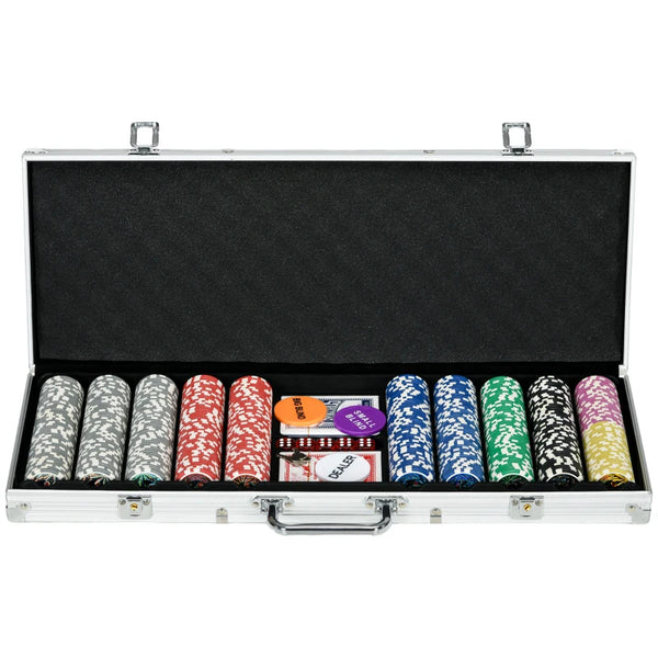 500-Piece Poker Chips Set with Mat, Cards, Dealer & Dices - Red
