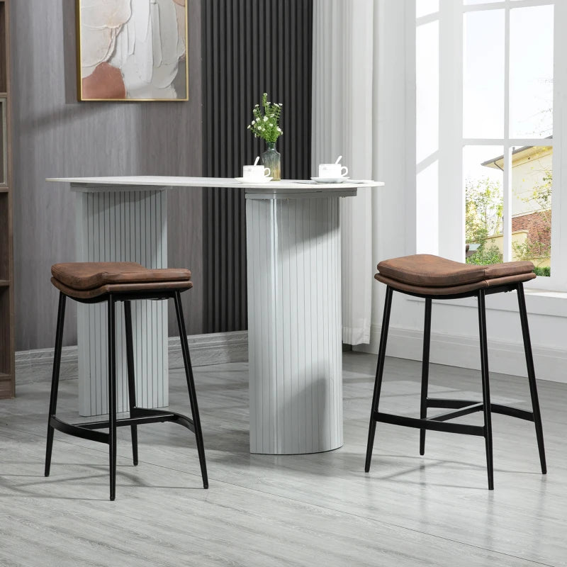 Brown Microfibre Upholstered Industrial Bar Stools Set of 2