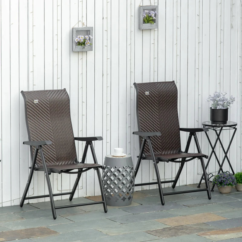 Brown Folding Garden Chairs with Adjustable Backs - Set of 2