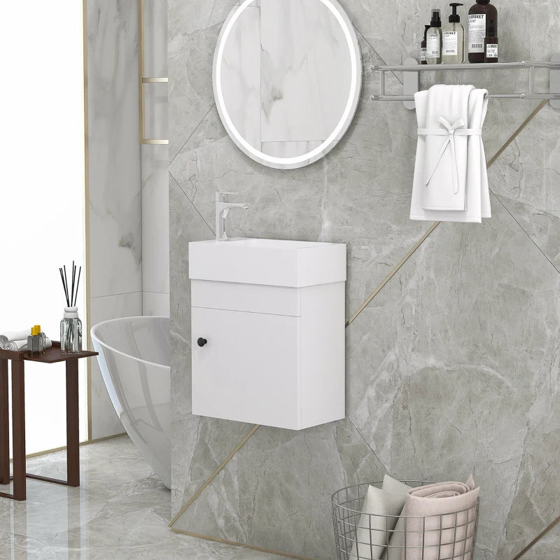 White Wall Mounted Bathroom Vanity with Basin and Storage