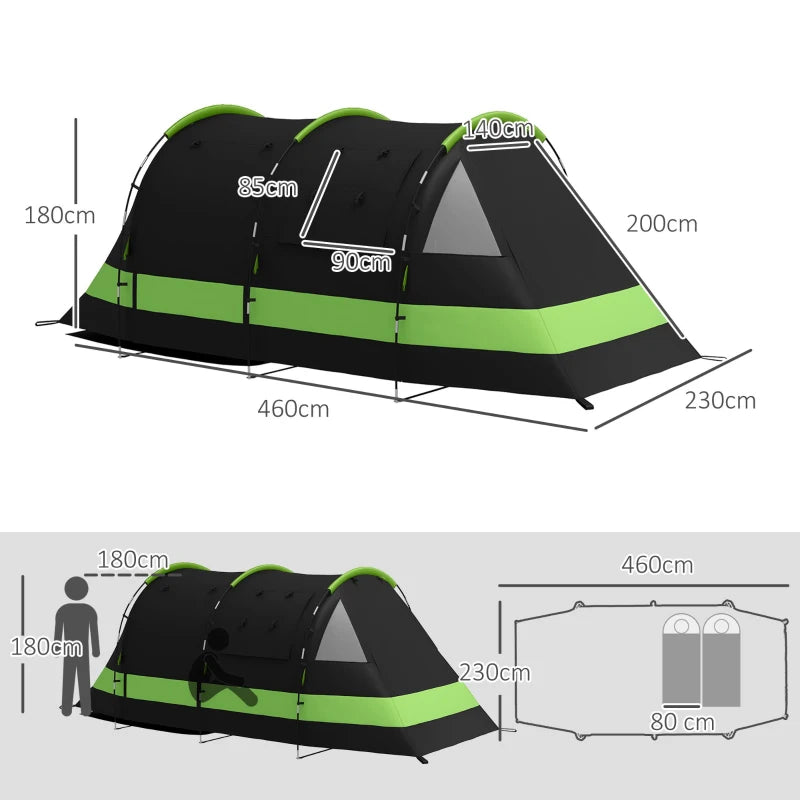 4-Person Black Two-Room Camping Tent with Blackout Feature