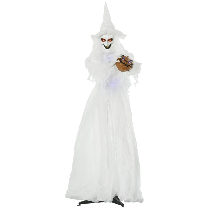 Life Size White Witch Skeleton Halloween Decoration with Light-Up Eyes