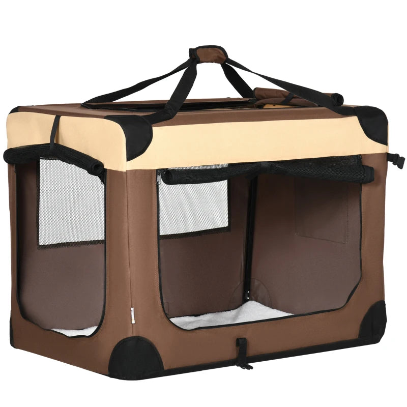 Foldable Pet Carrier with Cushion for Medium Pets - Brown