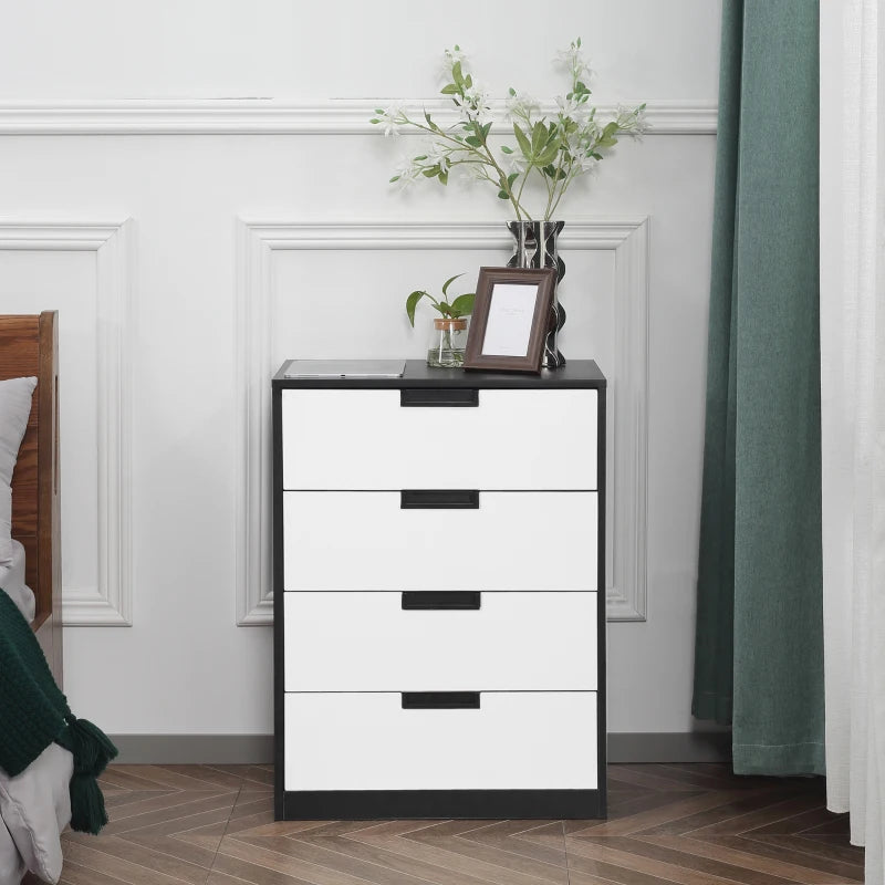 4-Drawer White and Black Storage Cabinet for Bedroom and Living Room