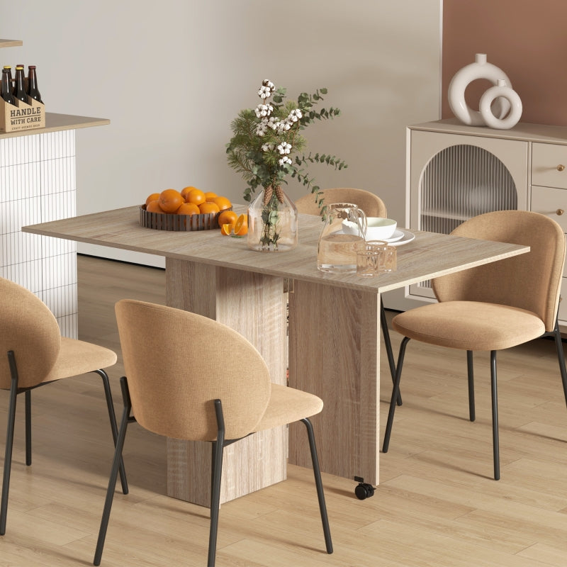 Natural Folding Drop Leaf Dining Table with Shelves and Casters