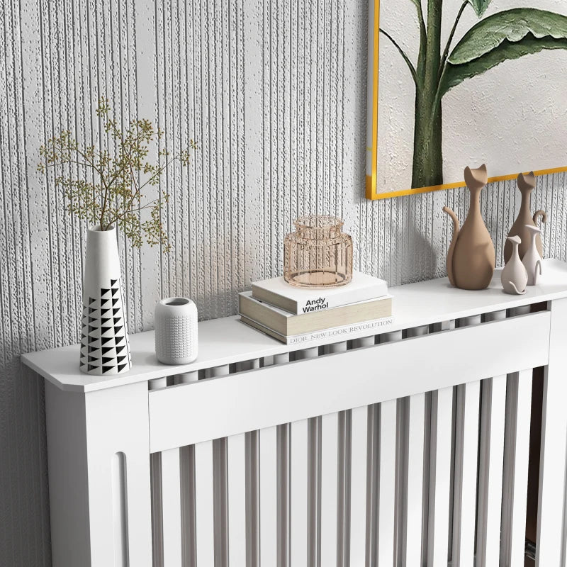 White Slatted Radiator Cover Cabinet - MDF Grill (112 x 19 x 81 cm)