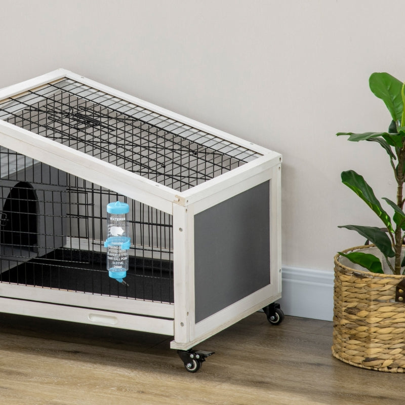 Dark Grey Small Animal Hutch with Wheels and Water Bottle