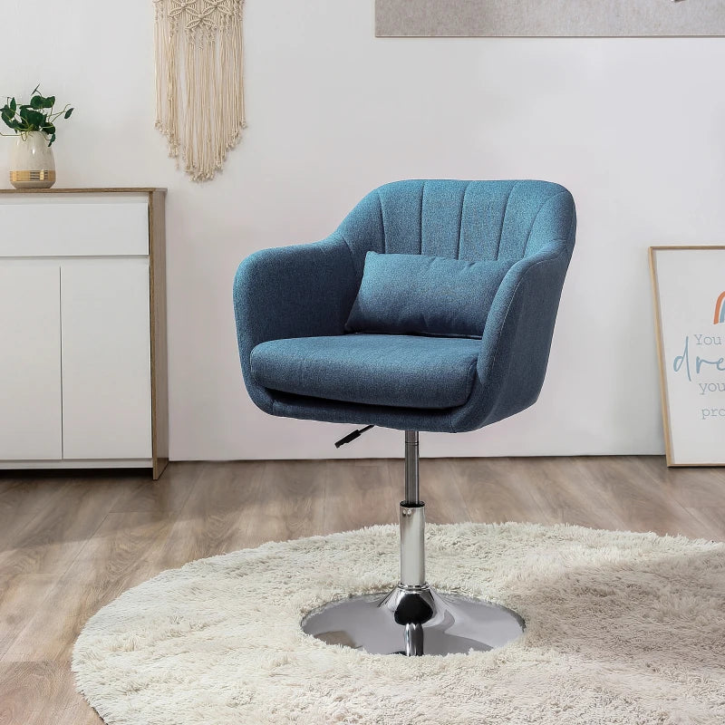 Blue Swivel Accent Chair with Adjustable Height and Lumbar Support