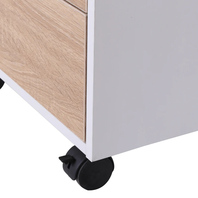 Oak 3-Drawer Mobile File Cabinet with Wheels for Home Office