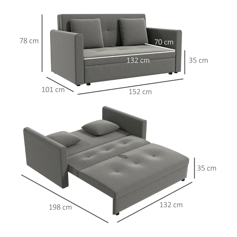 Light Grey 2 Seater Convertible Sofa Bed with Hidden Storage