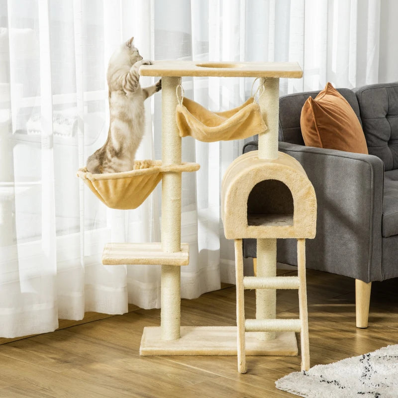 Cat Tree Tower with Hammock and Scratching Post - Grey