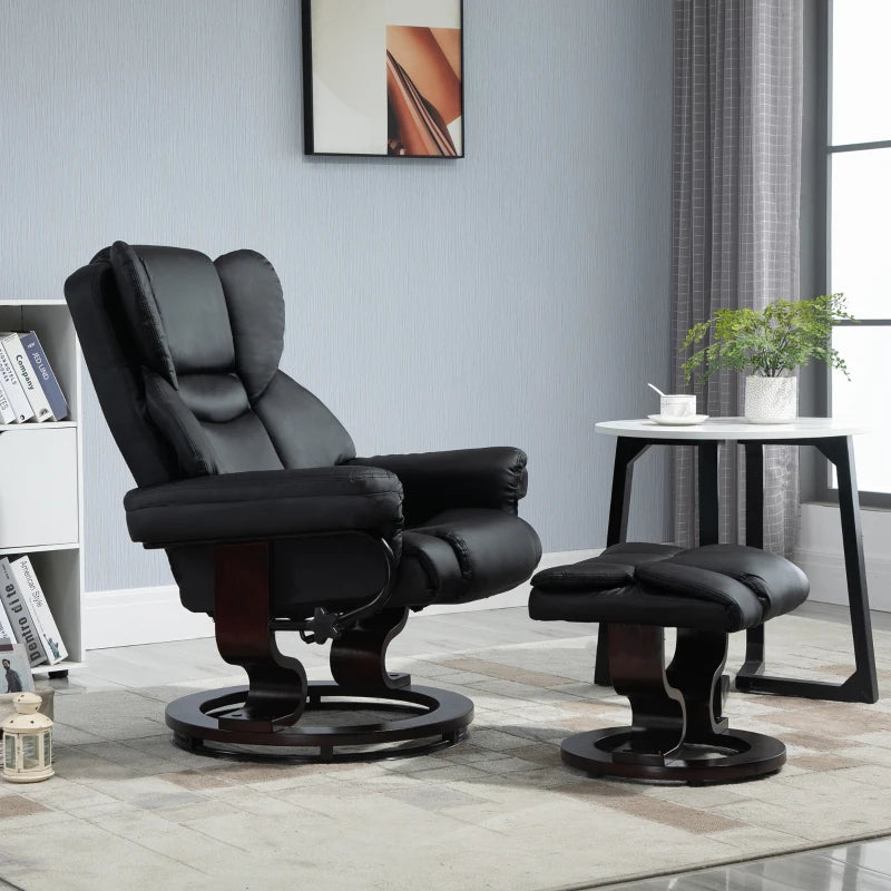 Black Swivel Recliner Chair with Adjustable Backrest and Footstool