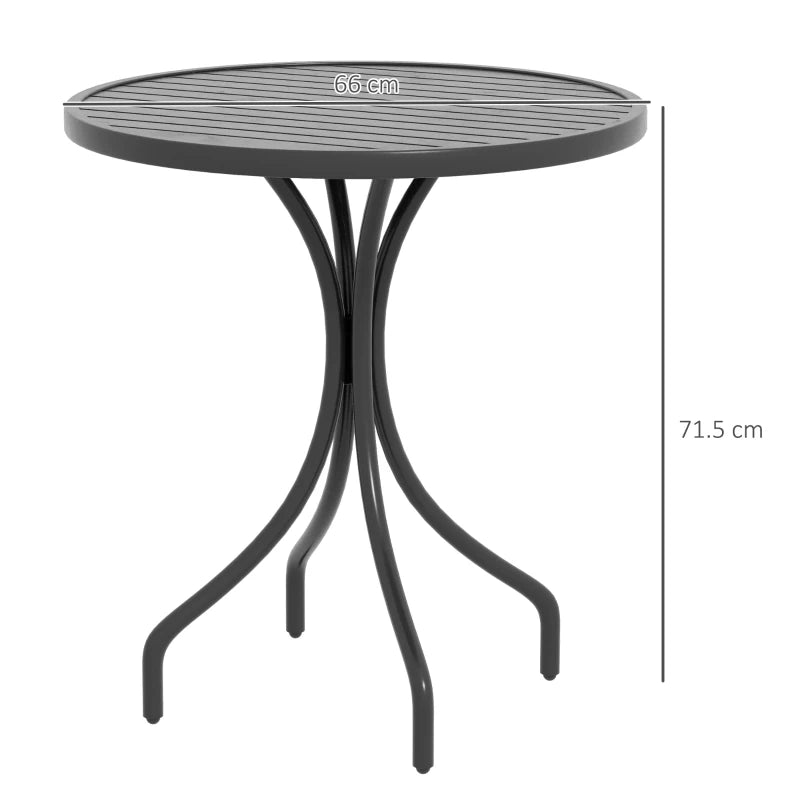 Black Steel Round Patio Side Table - 66cm Outdoor Garden Furniture