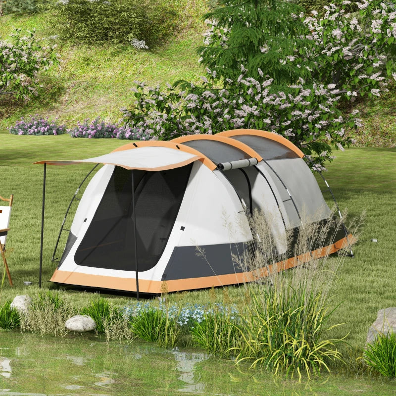 Orange 3-Person Camping Tent with 2 Rooms and Porch